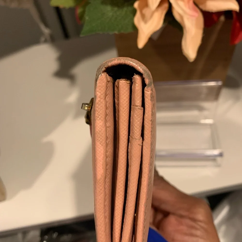 PRADA Pink Saffiano Lux Leather Metal Bar Flap Continental Wallet - Picture 3 of 8